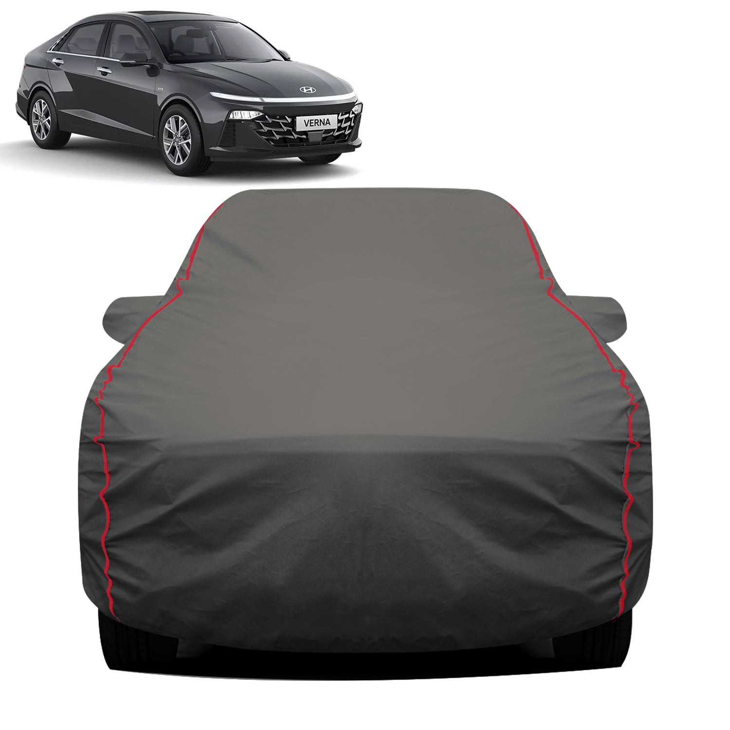 Carzex 2x2 Heavy Duty Red Border Car Body Cover Without Antenna For Hyundai Verna